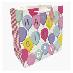Bows And Sparkles Large Square Foil Print 'Happy Birthday' Balloons Gift Bag with Tag Pink