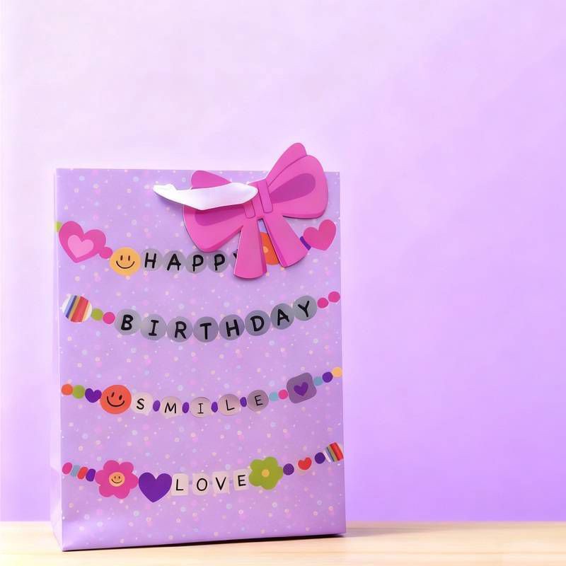slide 2 of 4, Bows And Sparkles Large Birthday Bracelets Gift Bag with Tag Purple, 1 ct