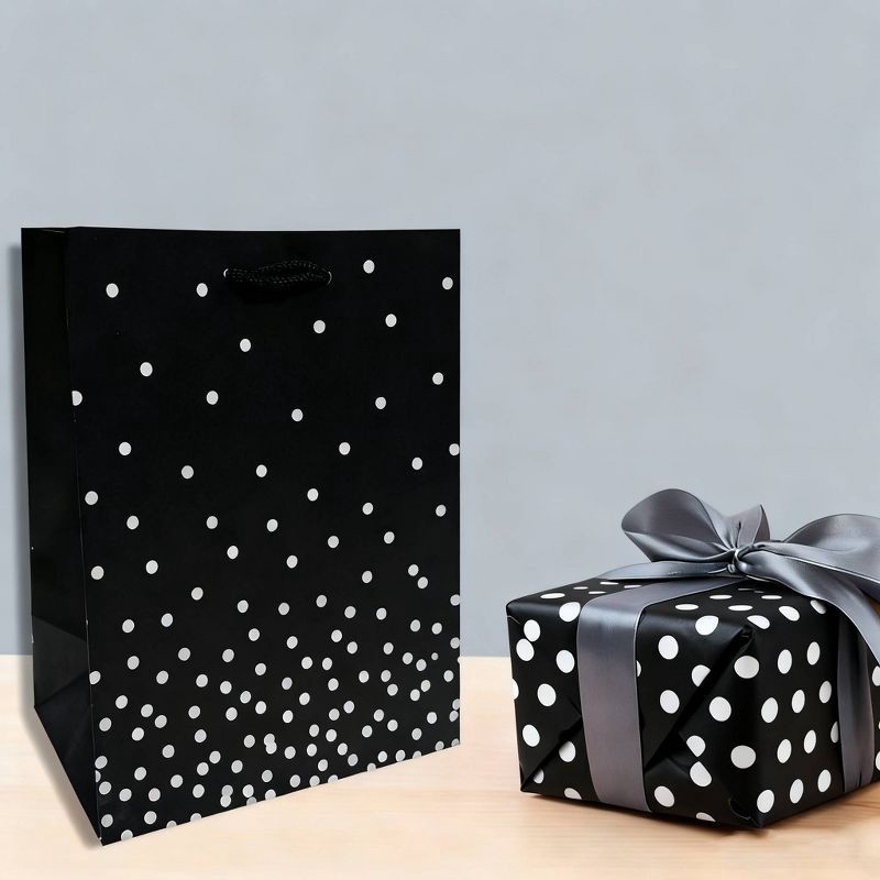 slide 2 of 3, Bows And Sparkles Small Polka Dot Gift Bag Black/White, 1 ct