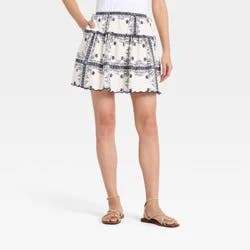 Women's Tie Mini Skirt - A New Day™ Cream/Blue XL