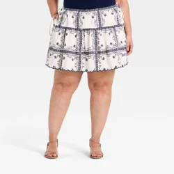 Women's Tie Mini Skirt - A New Day™ Cream/Blue XXL