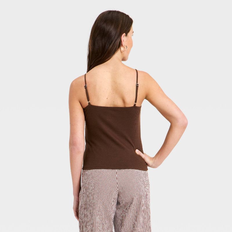 slide 2 of 4, Women's Modern Ribbed V-Neck Lace Cami Top - A New Day™ Brown S, 1 ct