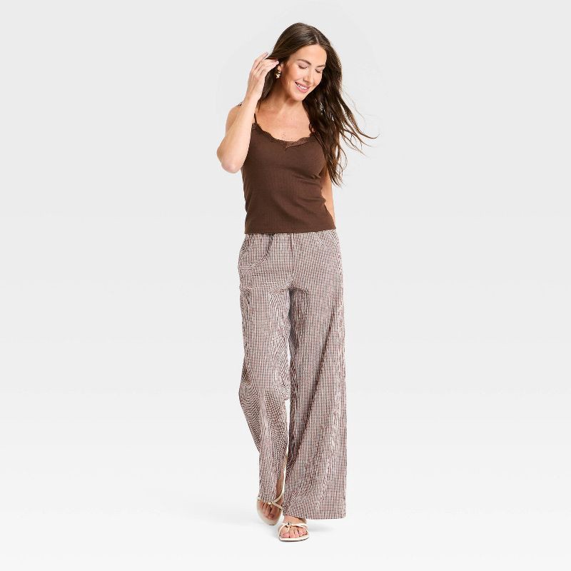 slide 3 of 4, Women's Modern Ribbed V-Neck Lace Cami Top - A New Day™ Brown S, 1 ct