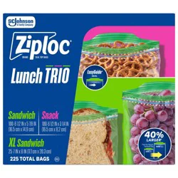 Ziploc Lunch Trio XL Sandwich & Snack Bags for School Meal Prep - 225ct