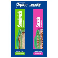 Ziploc Lunch Duo Sandwich Snack: Seal Lock, Plastic, 200-Pack, 6.5"x5.875"