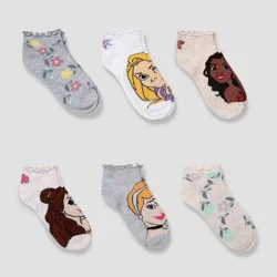 Disney Princess 6pk Ruffle Ankle Socks - White/Beige/Gray XS/S