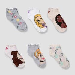 Disney Princess 6pk Ruffle Ankle Socks - White/Beige/Gray XS/S