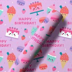 96"x30" 'Happy Birthday' Treats Wrapping Paper Purple - Spritz™