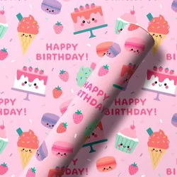 96"x30" 'Happy Birthday' Treats Wrapping Paper Purple - Spritz™