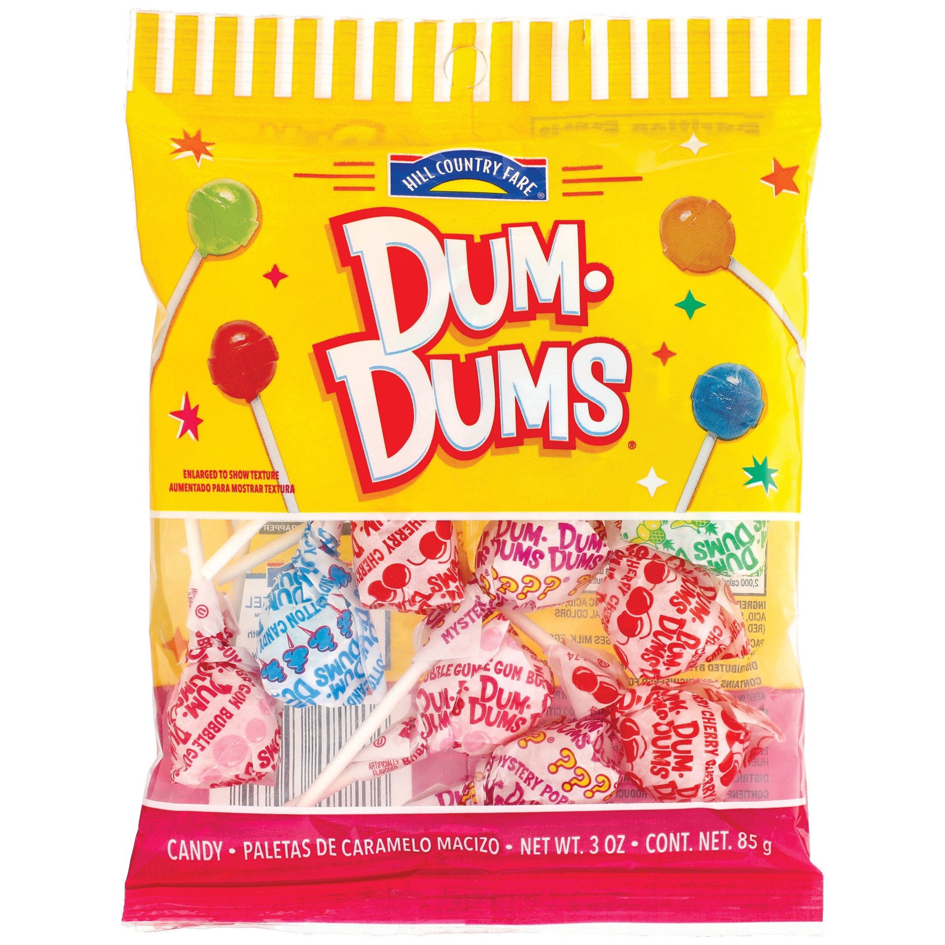 slide 1 of 1, Hill Country Fare Dum Dums Assorted Lollipops, 3 oz