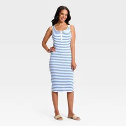 Women's Wide Strap Sleeveless Button-Front Midi A-Line Dress - A New Day™ Blue/Cream Striped L
