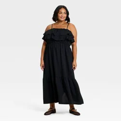 Women's Sleeveless Ruffle Maxi A-Line Dress - A New Day™ Black XXL