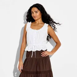 Women's Eyelet Button-Front Tank Top - Wild Fable™ White L