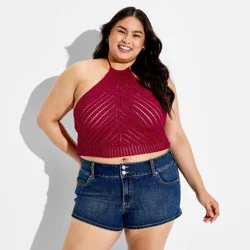 Women's Sleeveless Crochet Halter Pullover Sweater - Wild Fable™ Red XXL