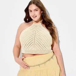 Women's Sleeveless Crochet Halter Pullover Sweater - Wild Fable™ Cream XXL