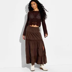 Women's Boat Neck Crochet Pullover Sweater - Wild Fable™ Brown L