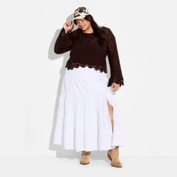 Women's Boat Neck Crochet Pullover Sweater - Wild Fable™ Brown XXL