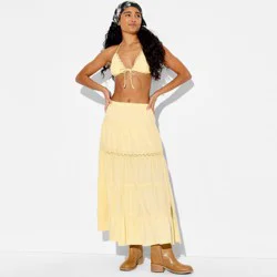 Women's Lace Inset Tiered Maxi Skirt - Wild Fable™ Yellow M