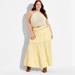 Women's Lace Inset Tiered Maxi Skirt - Wild Fable™ Yellow XXL