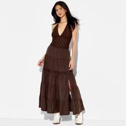 Women's Lace Inset Tiered Maxi Skirt - Wild Fable™ Brown L