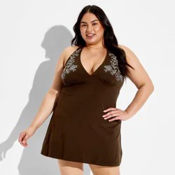 Women's Mini Knit Halter A-Line Dress - Wild Fable™ Brown M