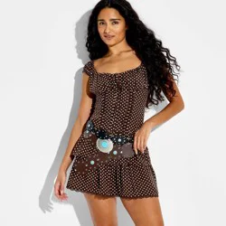Women's Cap Sleeve Mini A-Line Dress - Wild Fable™ Brown Polka Dots XL