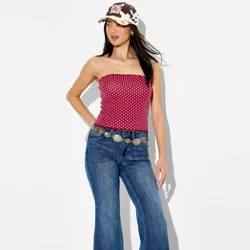 Women's Strapless Lace Trim Tube Top - Wild Fable™ Red Polka Dots L