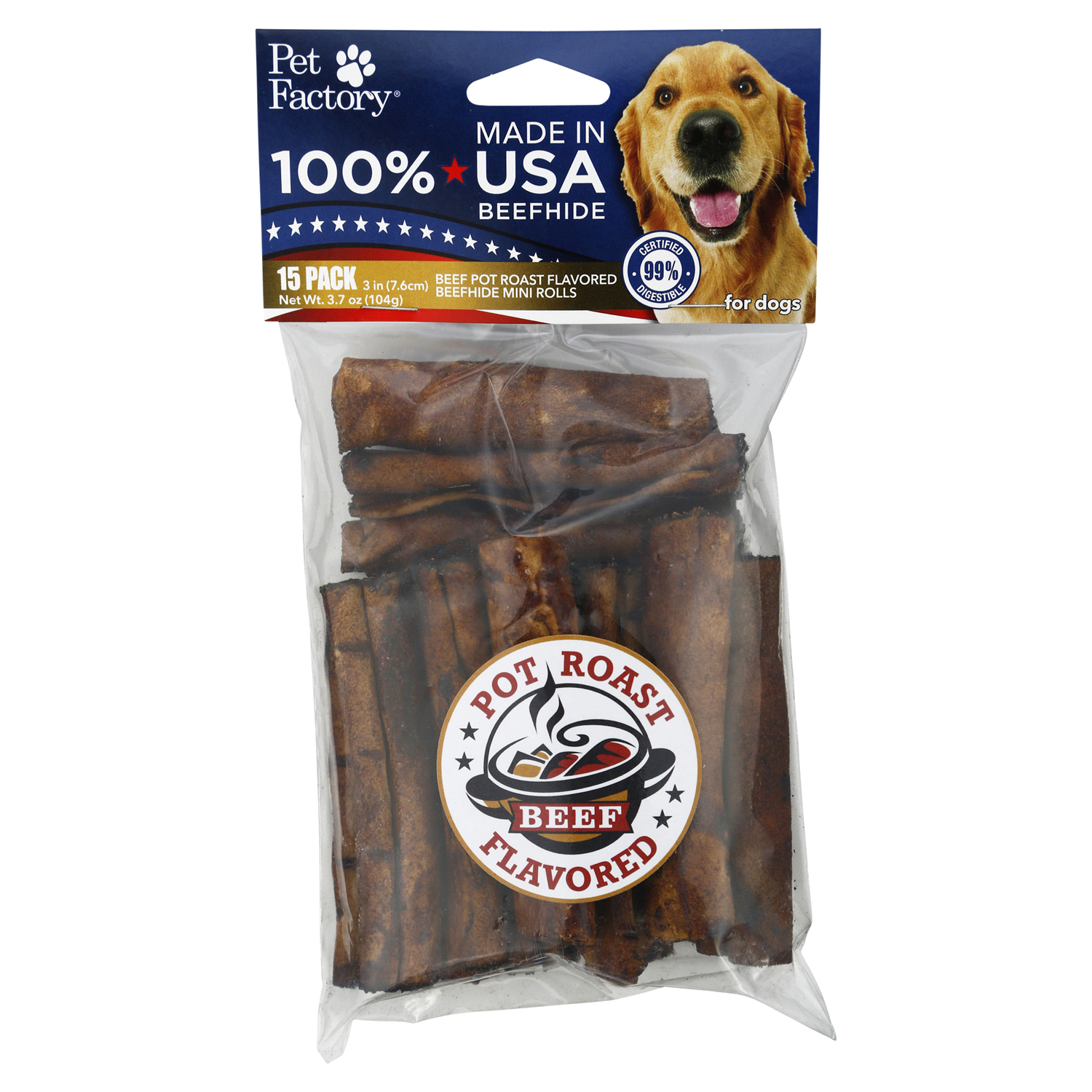 slide 1 of 2, Pet Factory Premium Flavored Beefhide, Beef Pot Roast Flavored Chip Rolls, 2.5 in