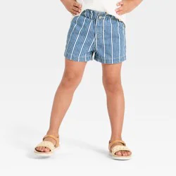 Toddler Girls' Striped Denim Shorts - Cat & Jack™ Light Wash 18M