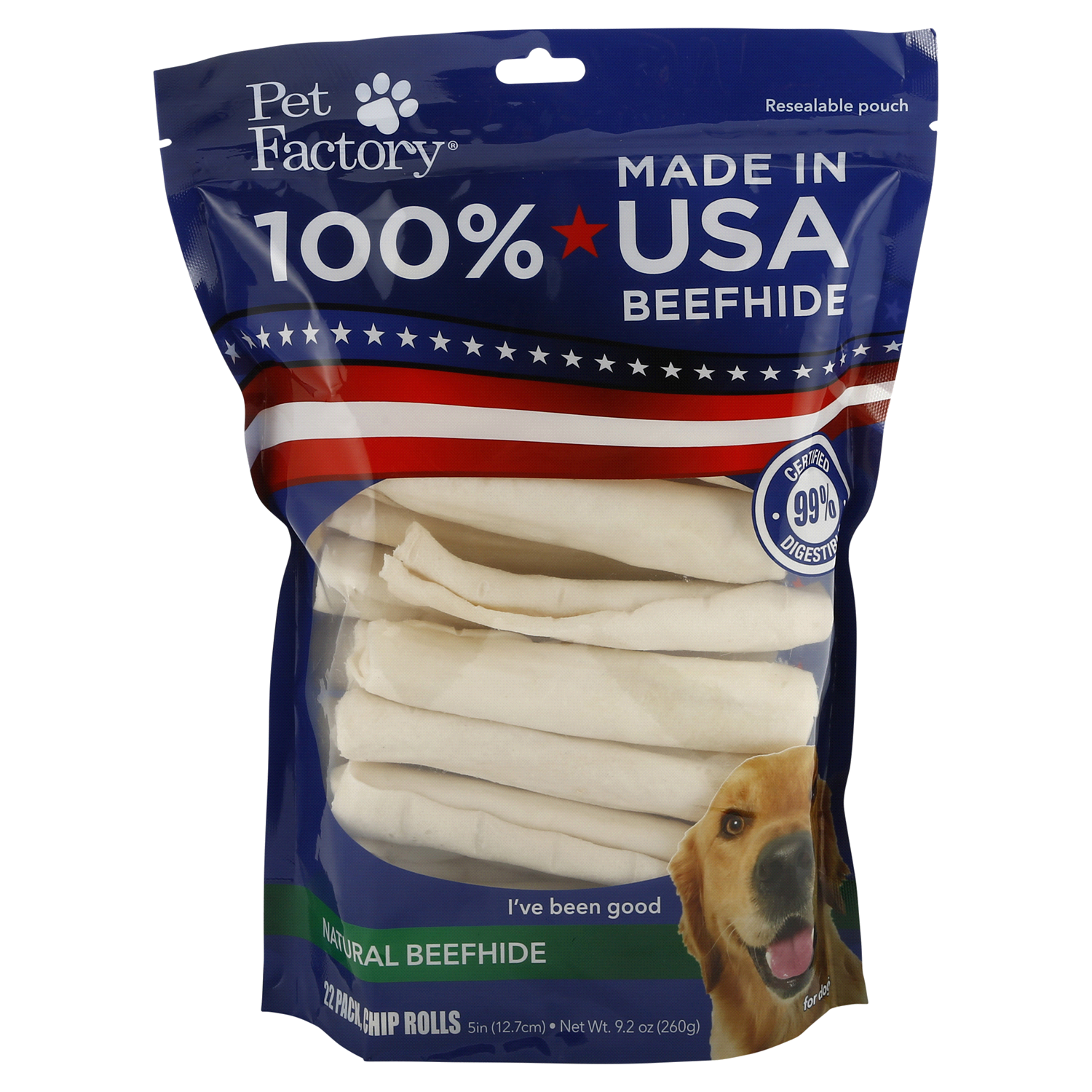 slide 1 of 2, Pet Factory American Beefhide Chip Rolls USA, 5", 22 ct