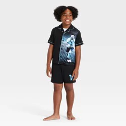 Boys' Messi Button-Up Pajama Set - Black XS