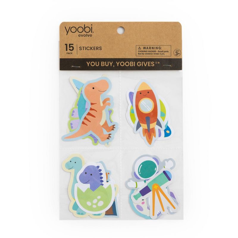 slide 1 of 3, Yoobi Evolve Stickers 15pk Dinosaurs and Space, 15 ct