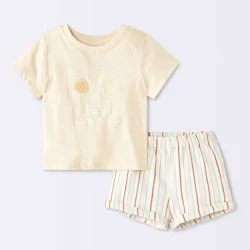 Baby Boys' 2pc Sailboat Graphic Short Sleeve T-Shirt and Shorts Set - Cloud Island™ Beige 18M