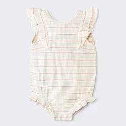 Baby Girls' Striped Ruffle Tank Romper - Cloud Island™ Cream 6-9M
