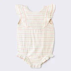 Baby Girls' Striped Ruffle Tank Romper - Cloud Island™ Cream 6-9M