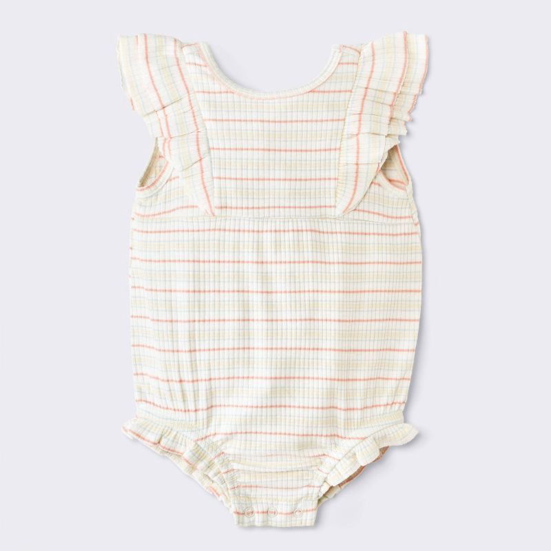 slide 1 of 4, Baby Girls' Striped Ruffle Tank Romper - Cloud Island™ Cream 12M, 1 ct