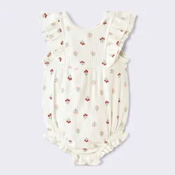 Baby Girls' Floral Ruffle Tank Romper - Cloud Island™ Off-White 3-6M