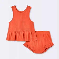 Baby Girls' 2pc Peplum Tank Top and Ruffle Shorts Set - Cloud Island™ Dark Red 18M
