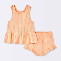 Baby Girls' 2pc Peplum Tank Top and Ruffle Shorts Set - Cloud Island™ Apricot Orange 18M