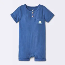 Baby Boys' Sun and Wave Graphic Pocket Henley Short Sleeve Romper - Cloud Island™ Blue 24M
