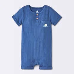 Baby Boys' Sun and Wave Graphic Pocket Henley Short Sleeve Romper - Cloud Island™ Blue 24M