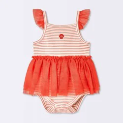 Baby Girls' Striped Tulle Sunsuit - Cloud Island™ Red 0-3M