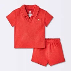 Baby Boys' 2pc Johnny Collar Polo Shirt and Shorts Set - Cloud Island™ Red 3-6M