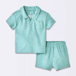 Baby Boys' 2pc Johnny Collar Polo Shirt and Shorts Set - Cloud Island™ Blue 0-3M