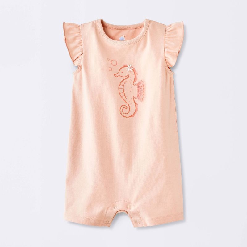 slide 1 of 4, Baby Girls' Seahorse Graphic Ruffle Tank Romper - Cloud Island™ Pink 0-3M, 1 ct