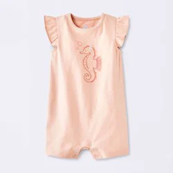 Baby Girls' Seahorse Graphic Ruffle Tank Romper - Cloud Island™ Pink 0-3M