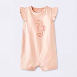 Baby Girls' Seahorse Graphic Ruffle Tank Romper - Cloud Island™ Pink 0-3M