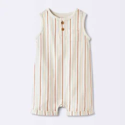 Baby Boys' Striped Henley Tank Romper - Cloud Island™ White 12M