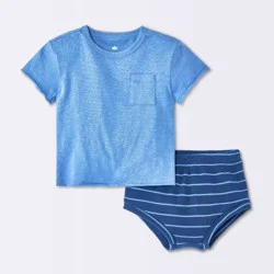 Baby Boys' 2pc Striped Short Sleeve T-Shirt and Waffle Bloomer Set - Cloud Island™ Blue 24M