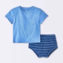 Baby Boys' 2pc Striped Short Sleeve T-Shirt and Waffle Bloomer Set - Cloud Island™ Blue 24M